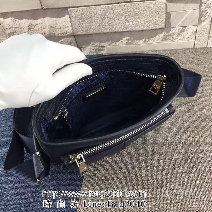 普拉達PRADA原單 2VE378藍色 原單荔枝紋 PRADA男士單肩斜挎包 PHY1289